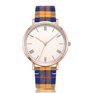 36mm Ultra Thin Ladies Plaid Strap Simple Quartz Watch 30m Water Resistant