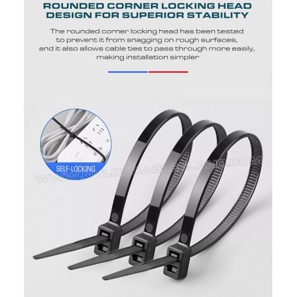 Double-Head Plastic (Nylon 6.6 / PA 6.6) Cable Tie 300x4.8mm, Double-Loop Type, 50 Lbs, UL94 V-2, Versatile Use