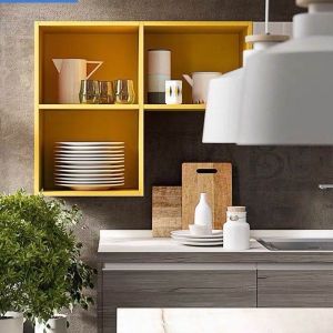 Wood Wall Hanging Cabinets Kitchen Finished Prefabricated Modular Solid Wood