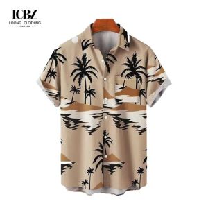 Custom Printed Hawaiian Camp Shirt for Men Allover Logo Design Covered Button