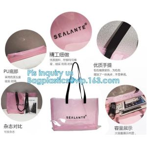 Semi-clear Tote Bags Stripe PVC Shoulder Bag with Pouch, PVC PU Trendy Handbag