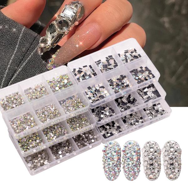 Nail SPA 6 Grid Mix Flat Bottomed Glass Shaped Drill Crystal Multi Shape Glass Diamonds