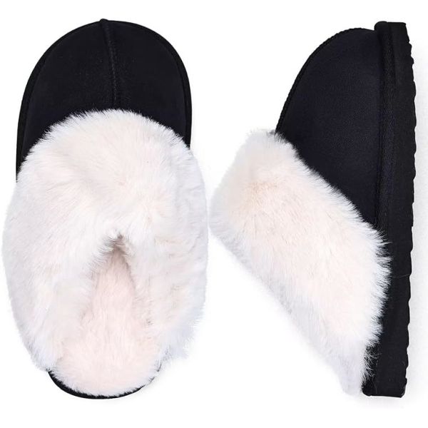 Fur Lined Warm Slippers With Memory Foam Kids Indoor Slippers with Breathable Faux Fur Lining and Odor Prevention