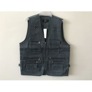 Mens classic vest in 100% polyester washed fabric, washed blue color, S-3XL