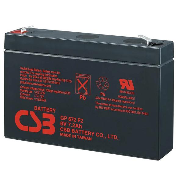 CSB Battery GP672 6V 7.2Ah Rechargeable Maintenance-Free 7.2Ah Lead Acid Battery