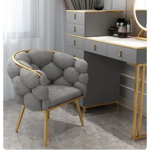 Modern Velvet Tufted Dining Chair with Metal Legs - Beige