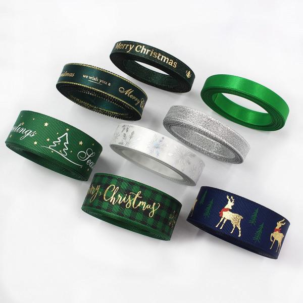 White red grosgrain merry Christmas snowflake printed christmas wire edge ribbon roll set