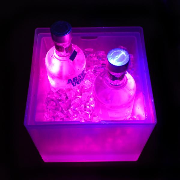 Modern Square LED Ice Bucket , Double Layer Light Up Champagne Bucket Transparent