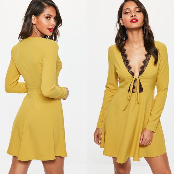 Buy Sexy Mature Elegant Deep V Neck Mini Dress With Lace at wholesale prices