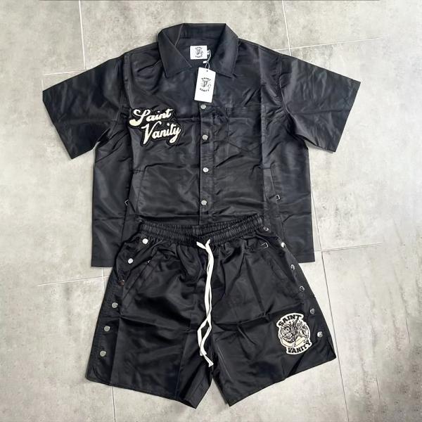 Custom Windbreaker Buttons Polyester Nylon Men's Polo Sets Tracksuit Polo Shirts Short Sets for Men Shirt and Short Set