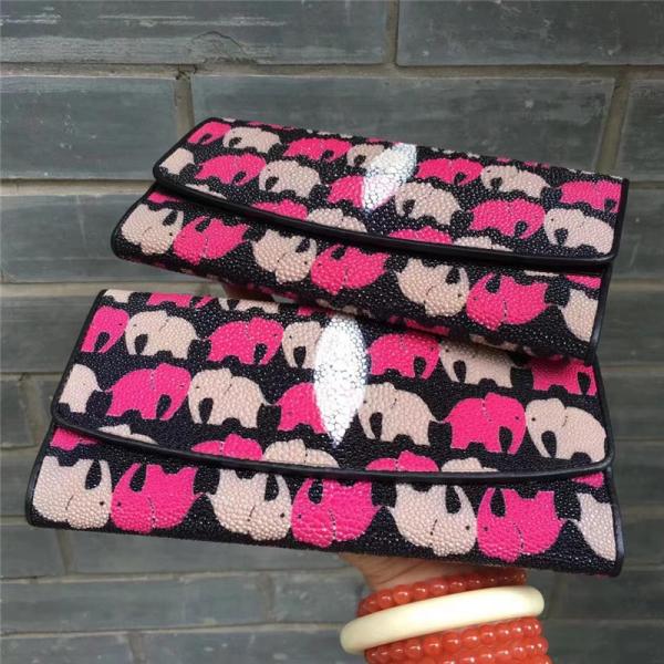 Authentic Stingray Skin Lady Long Trifold Wallet Genuine Leather Women Elephant Clutch Purse Female Large Card Holders