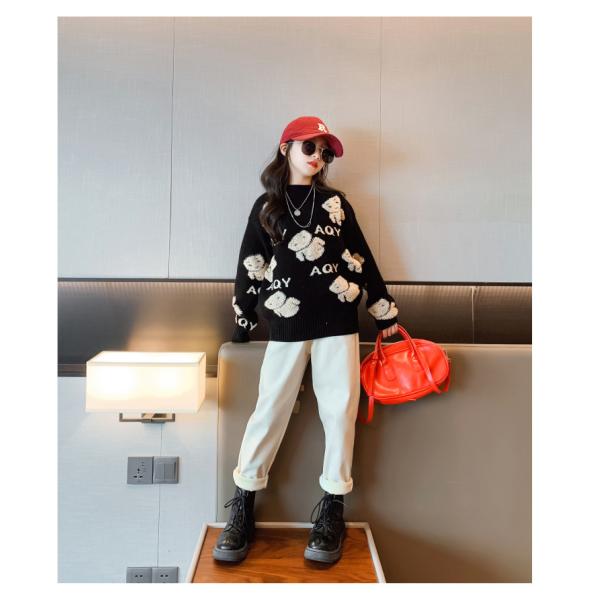 Thickened Childrens Spring Clothes Embroidery Craft Bear Sweater And Jogger