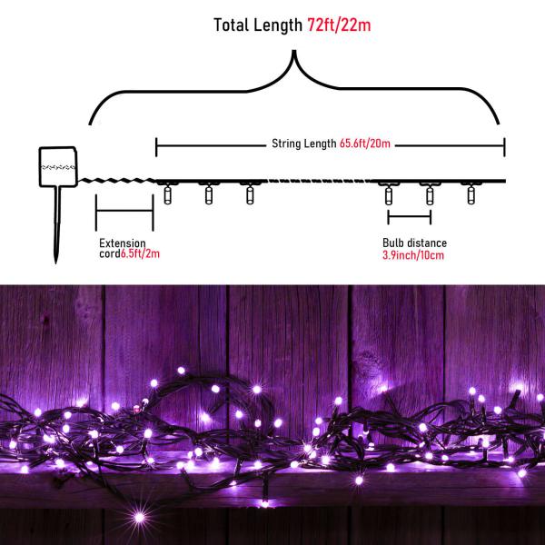 72ft 200 Beads Solar Striming Light Purple SMD0603 For Halloween Decoration