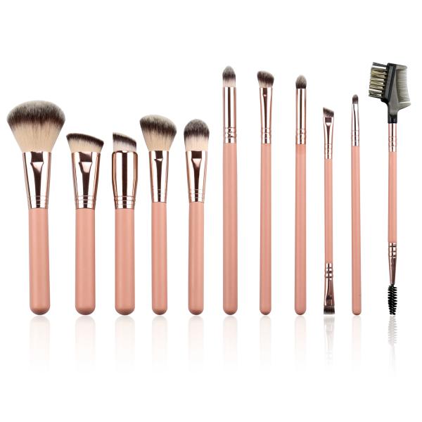 Buy 11pcs Premium Private Vegan Cosmetic Brush Custom Pink Double Headed at wholesale prices