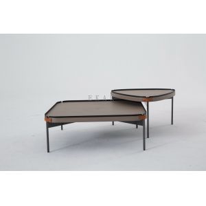 Quality Metal Legs Modern Living Room Wood Leather Coffee Table Set for sale