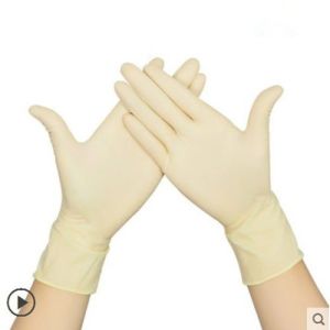 China 100% Natural Latex 22*9cm Disposable Exam Gloves on sale
