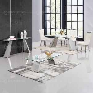 19kg Rectangle Tempered Glass Dining Table 180x90x75cm Mirrored Pillars