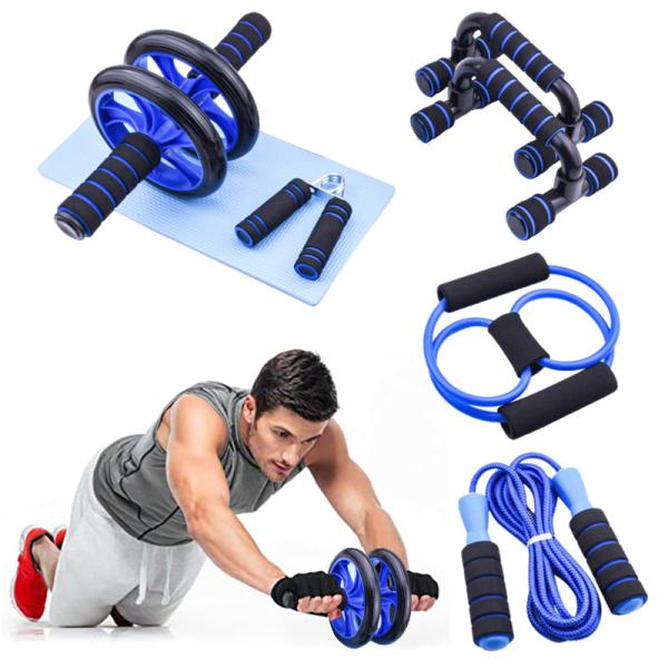 Exercise Wheel Roller Sets with Push Up Bar Jump Rope and Hand Grip Fitness