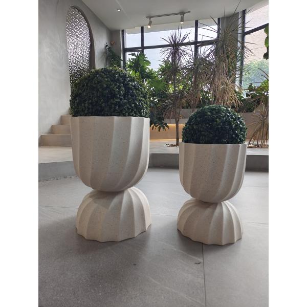 Round Fiber Clay Planter In Modern Style With Textured Surface And Weather-Resistant Material