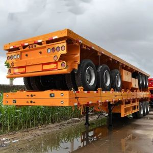 3 Axles 40 Ft Low Bed Container Trailer , Flatbed Semi Trailer For Sale In