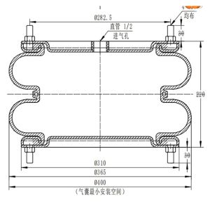 China Height 220mm Triple Convoluted Air Bags Replace Firestone W01R584064 W01-R58-4064 DUNLOP PNEURIDE 14'' 1/2 X 2 on sale