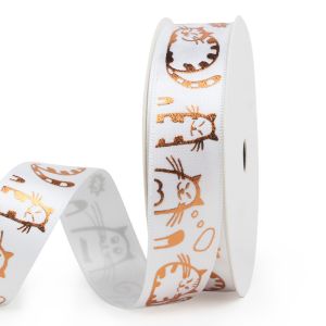 38mm Satin Ribbon Animal Printed Gold Logo Ribbon