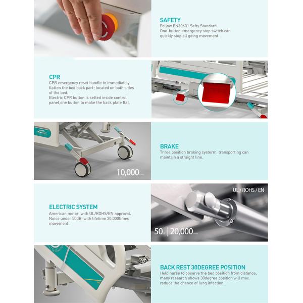 Portable Casters Metal 3 Function Folding Medical Clinic Furniture Adjustable Electric Nursing Patient Hospital Bed