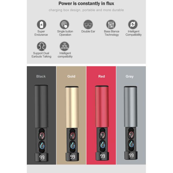 Digital Display Power Bank Earphones Cylindrical Black Battery Case Little Bean Eadbuds