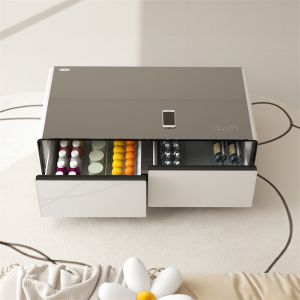 Built-in Fridge Speakers Refrigerator Table with Outlets LED Light Metal Glass