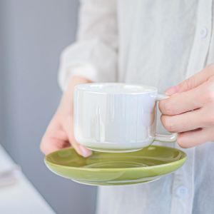 Stylish Ceramic Tea Cup And Saucer Set In Custom Solid Colors For Business Gifts
