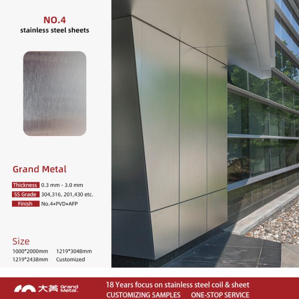 Ss304 #4 No.4 N4 Finish Stainless Steel Sheet In PVD Jade Green Color Coated