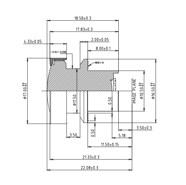 1/2.6" OX03C10 F2.2 3MP Front View Lens