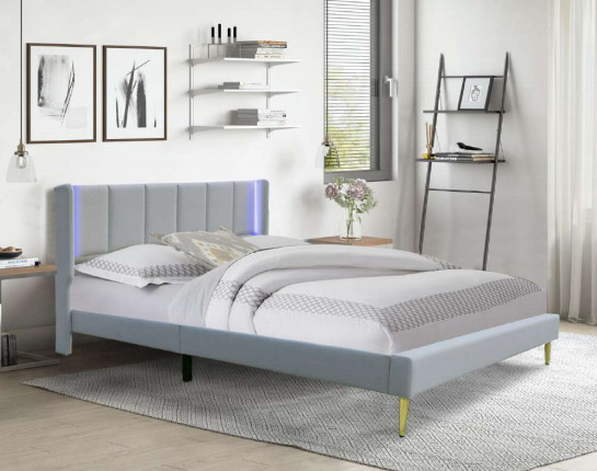 Buy Wholesale Handmade Upholstered Platform Bed With Colourful Light Headboard at wholesale prices
