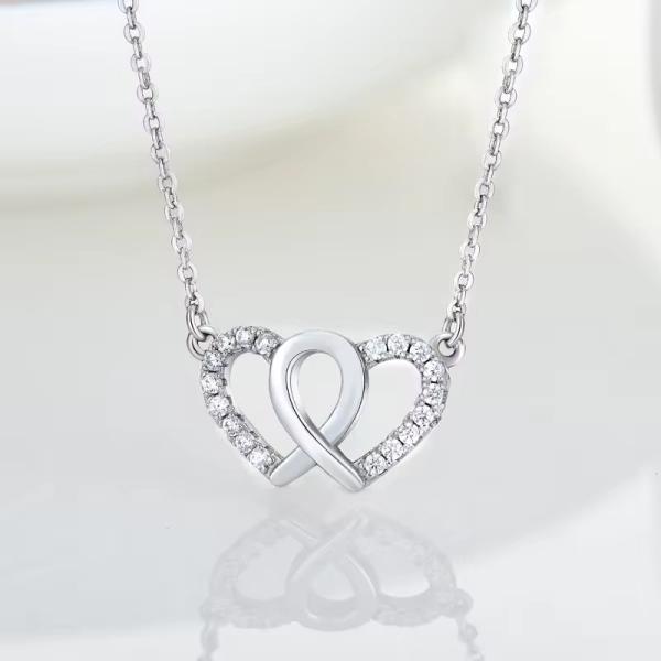 Buy YASVITTI White Cubic Zirconia Trendy Rhodium Plated 925 Double Sterling Silver Heart Necklace Jewelry For Valentine Gift at wholesale prices