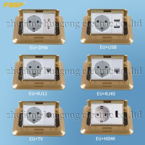 110V 250V Silver Golden Splashproof CAT5 Floor Socket Box