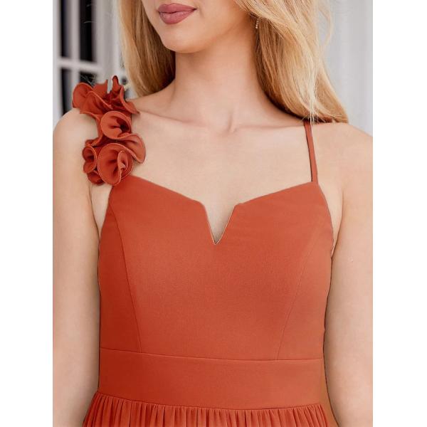 Elegant V-neck Floral Strap Empire A-line Waist Burnt Orange Chiffon Bridesmaid Dress
