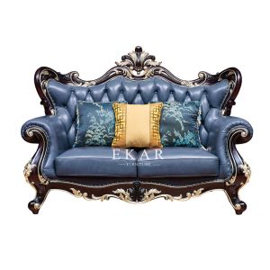 Wooden Set Leather Luxury Couch Living Room Sofa