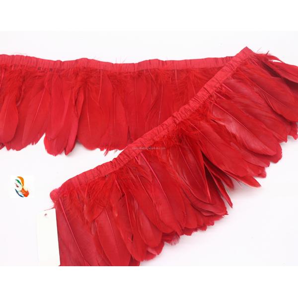 Party Essential 1 Yard Dyed Goose Nagoire Feather Fringe Trimming with Satin Ribbon Tape