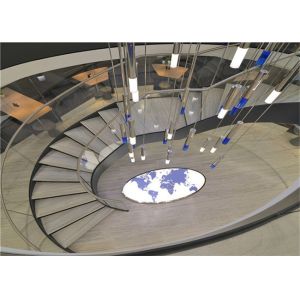 Solid Wood Tread Curved Wood Stairs Stainless Steel Inside / Outside