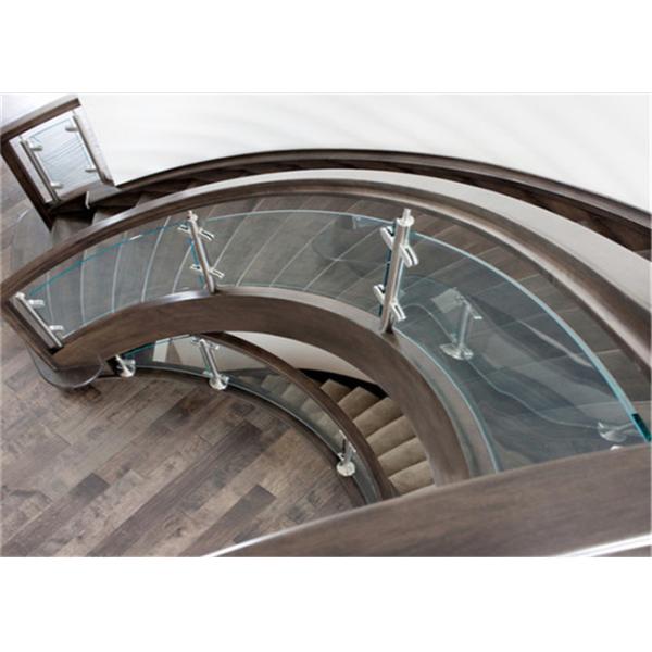 Cable Balustrade Building Curved Stairs , Interior Wood Stairs Building Project Design