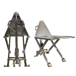 Single Lifter Double Piston Manual Mobile Scissor Lift Table Steel Fork Length