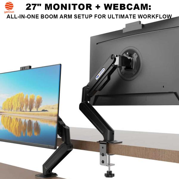 27-Inch Monitor with Articulating Arm & 1080p Webcam: Ultra-Flexible Height/Tilt/Swivel Adjustment for Ergonomic Office Setup – Crisp QHD/UHD Display