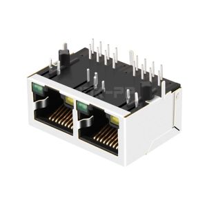 LPJE102BDNL Tab Down Yellow/Green LED 1X2 Port RJ45 Modular Jack without