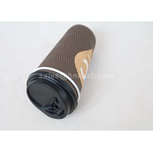 20oz Black Printing Ripple Paper Cups Corrugated Coffee Cups With Plastic Lids