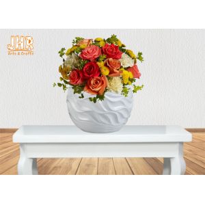 Wavy Pattern Glossy White Fiberglass Centerpiece Table Vases Ball Shape