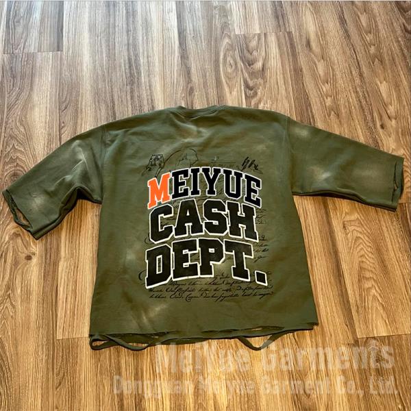 Clothing Manufacturers Custom Men Cotton Boxy Drop Shoulder Crop Distressed Acid Wash T Shirt Screen Printing Tshirts for Men