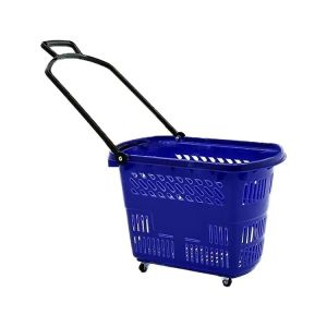 Retail Grocery Plastic Shopping Basket With Wheels Red 35L 45L 50L 60L