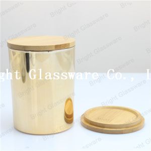 Quality Glass Gold Candle Jar with Bamboo Lid, Bamboo Lid Jar for decor for sale