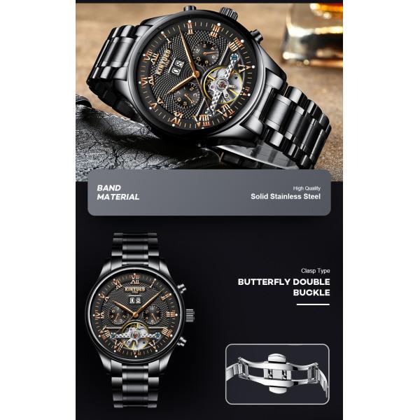 Fashion Stainless Steel Tourbillon Movement Mens Watch Waterproof KINYUED Automatic Mechanical Watches