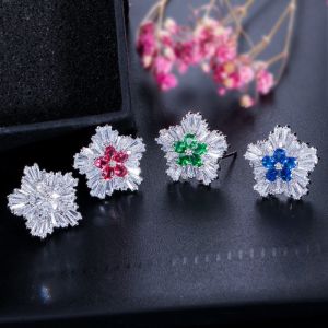 Flower Stud Earrings Women Luxury Shiny CZ Earring Fashion Contracted Wedding